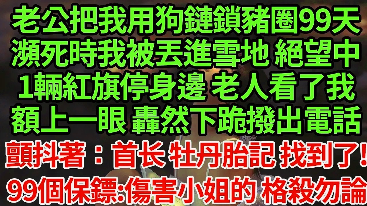 為懲罰 我被老公鎖豬圈99天,發著高燒被丟進雪地 瀕死時,路虎急剎 下來人看到我額上牡丹胎記 顫抖著撥出電話：首長…牡丹胎記 小姐找到了！999個保鏢圍堵婆家:1個別放!#為人處世#養老#中年