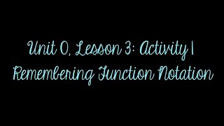 Unit 0, Lesson 3: Activity 1 (Remembering Function Notation)