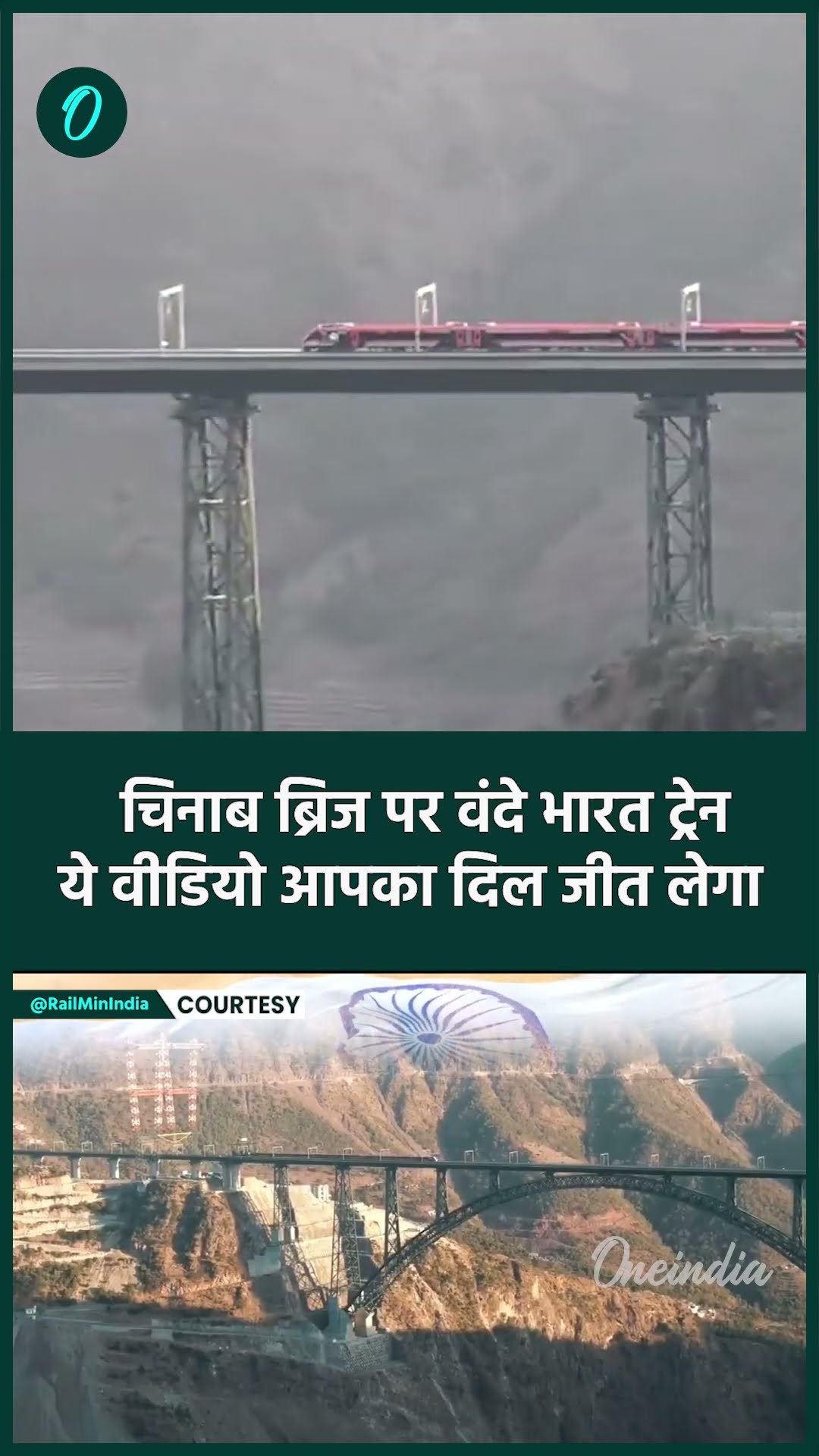 Vande Bharat Train दुनिया के सबसे ऊंचे रेलवे ब्रिज Chinab Bridge पर दौड़ी | वनइंडिया हिंदी #shorts