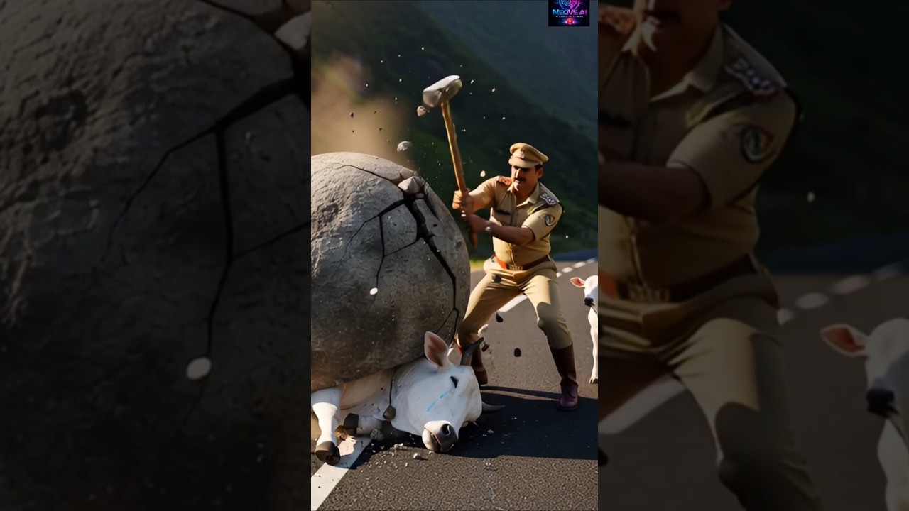 Police Man calf rescues cow buried under huge rock