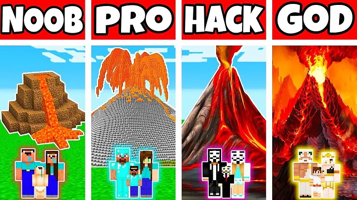 Minecraft: FAMILY VOLCANO HOUSE BUILD CHALLENGE - NOOB vs PRO vs HACKER vs GOD in Minecraft
