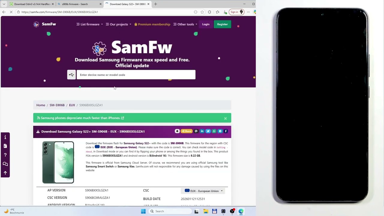 SAMSUNG Galaxy S22+ 5GをOdinで手動アップデートする方法