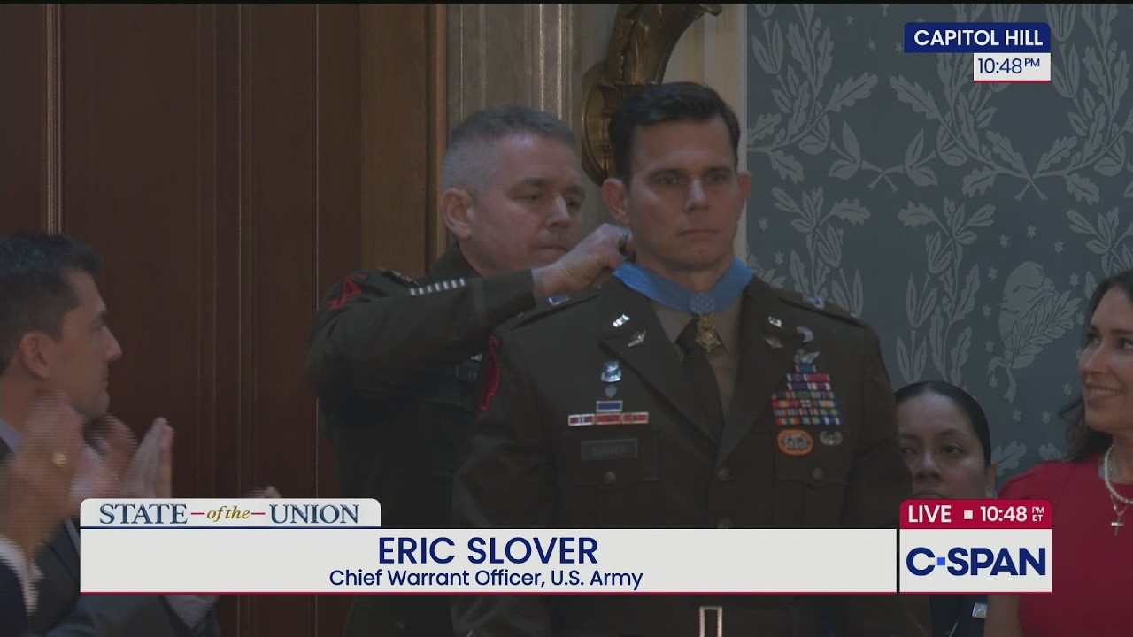 U.S. Army Chief Warrant Officer Eric Slover receives the Congressional Medal of Honor