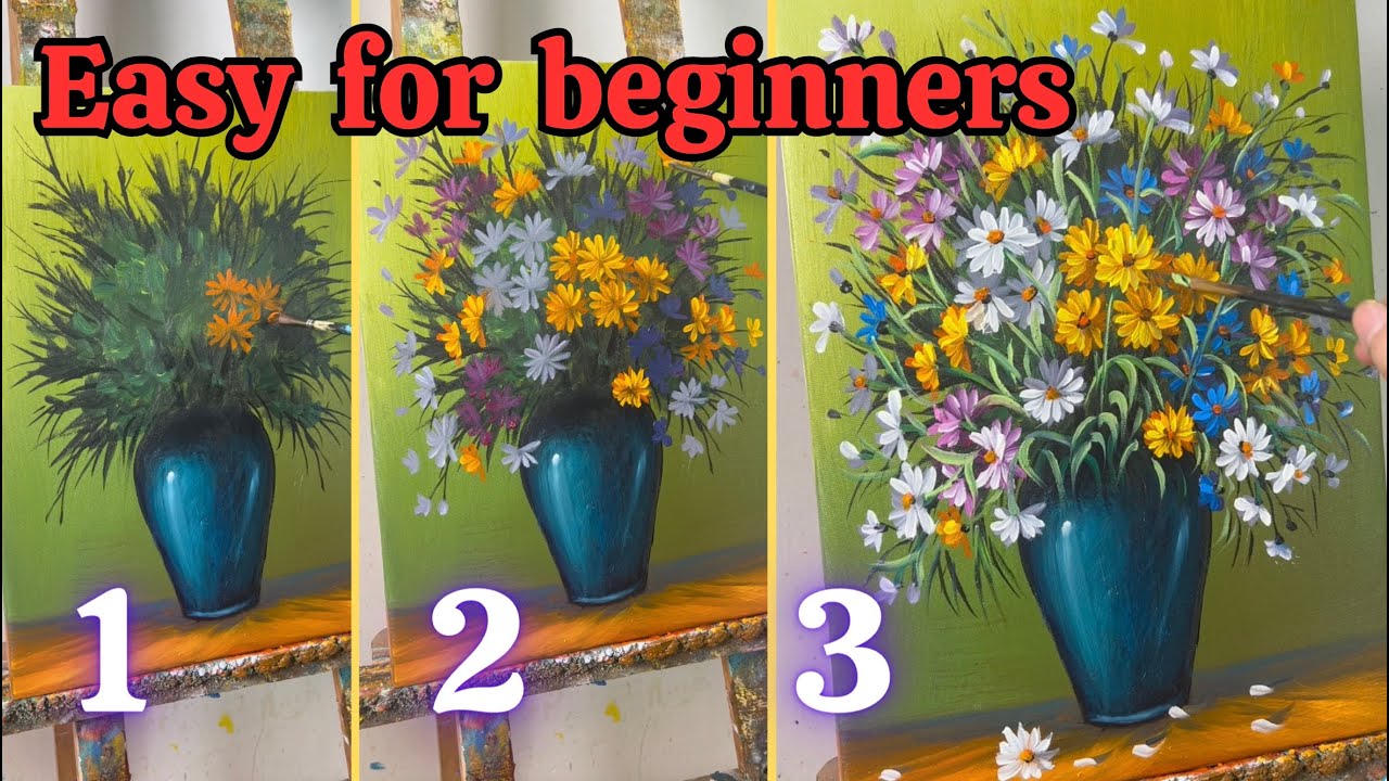 Easy Flower Painting For Beginners / Step by step for beginners ...