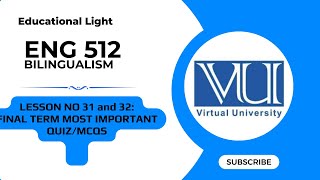 ENG 512 LESSON 31 AND 32 FINAL TERM MOST IMPORTANT QUIZ/ MCQS