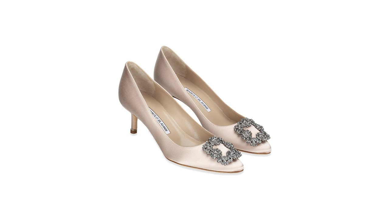 Manolo Blahnik Satin Hangisi 50 Pumps Champagne Sz 37