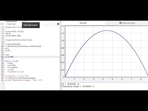 writing python code for projectile motion and projectile simulation