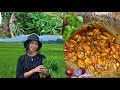 Local vegetable cooking || chicken dry fry || cooking in village || sagi