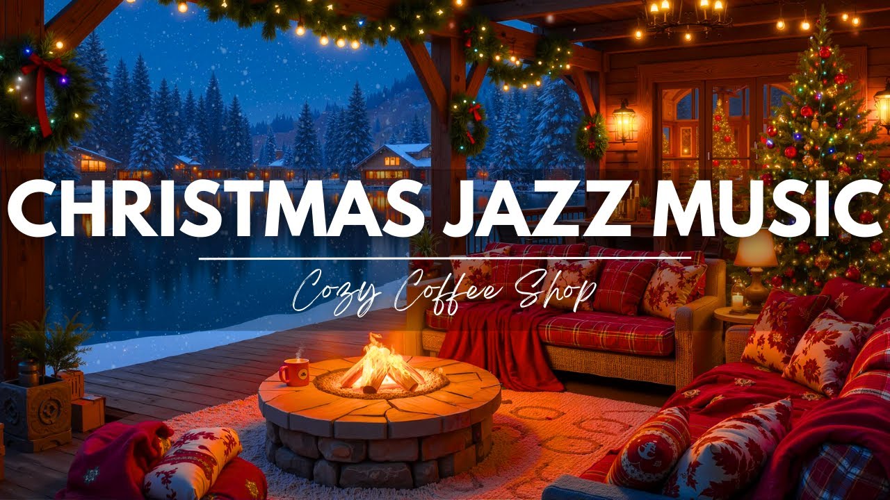 Christmas Jazz Instrumental Music & Fireplace Sounds to Relax 🎄 Cozy Christmas Coffee Shop Ambience