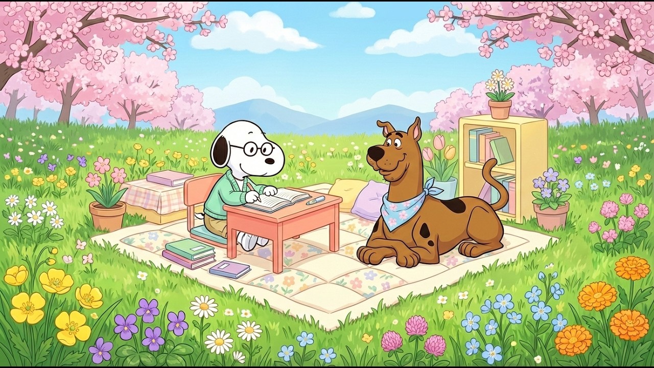 Snoopy Studying Calmly 🌸📚 Smooth Jazz for Study and Deep Focus 🌼 Cozy Spring Picnic