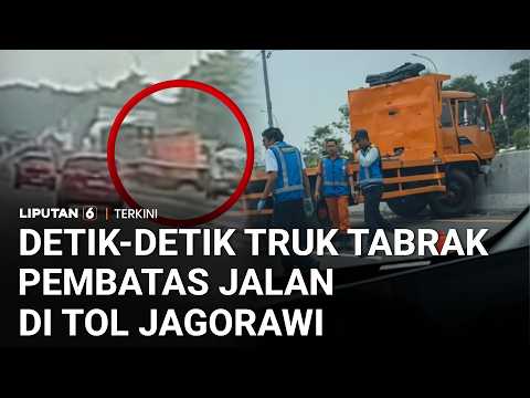 Hindari Mobil Mengerem Mendadak, Truk Peti Kemas Tabrak Pembatas Jalan di Tol Jagorawi | Liputan 6