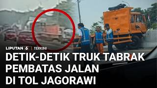 Hindari Mobil Mengerem Mendadak, Truk Peti Kemas Tabrak Pembatas Jalan di Tol Jagorawi | Liputan 6