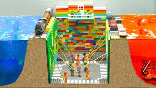 Lego Dam Breach Experiment - Lego People Against Tsunami & Danger of Double Dam Break & Titanic Sink