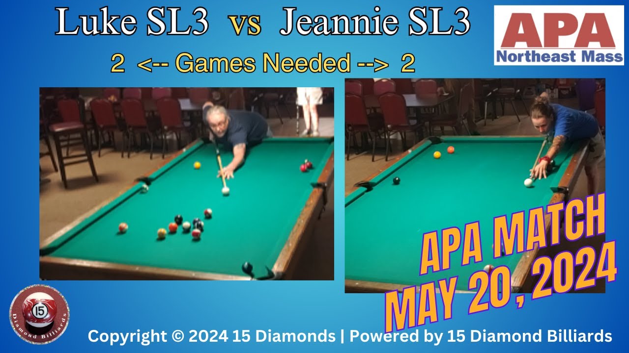 Live APA Match 5/20, 2024 Luke Michaud SL3 vs Jeannie Ouellet SL3 (Race ...