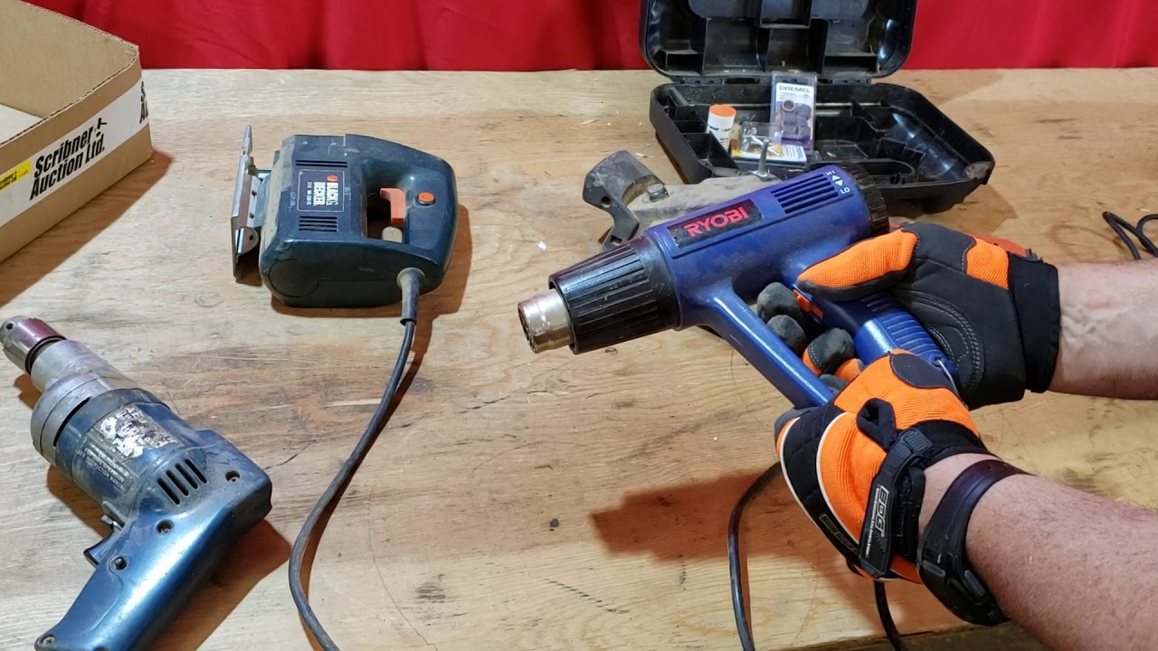 Tray Lot Power Tools Rotary Tool, Jig Saw, Heat Gun, 3/8" Drill