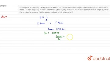 A tuning fork of frequency `256 H_(Z)` produces `4` beats per second with a wire of legth `25 cm...