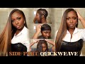 I Did A Side Part Quickweave With Leave Out AT HOME!