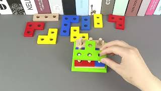 [Little B House] Wooden Sorting Puzzles Geometric Shape Stacker Building Block Education Toy - BT148