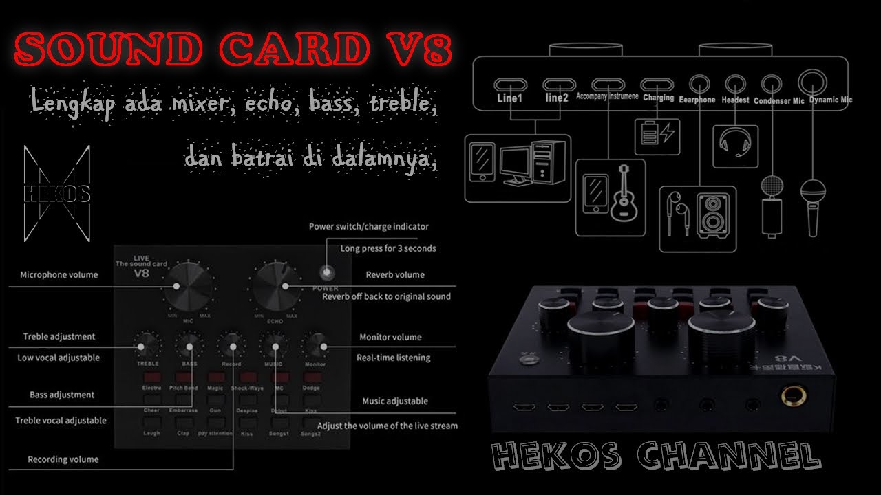 Review Soundcard V8 murah kualitas lengkap by hekos channel