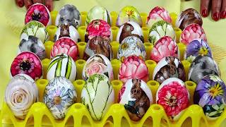 Easter eggs decorated with napkins.