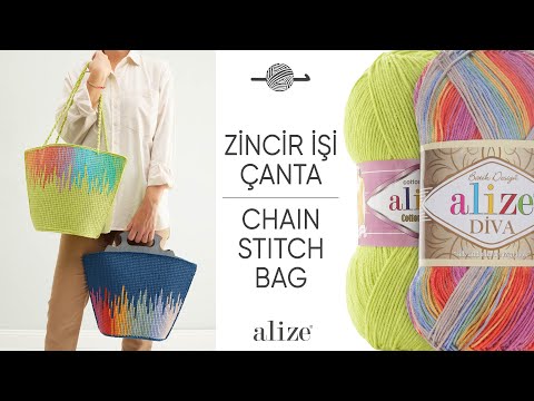 Alize Diva Batik ile Zincir İşi Çanta • Chain Stitch Bag • Сумка с воздушными петлями