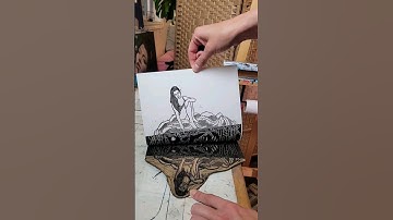 printing a lino-cut! #shorts #artprocess #art #linocut #blockprint #mermaid #ocean #beach #surf