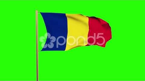 Romania Flag Waving In The Wind. Looping Sun Rises Style. Animation Loop. Green