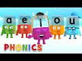 Phonics  learn to read  a e i o u  learning vowels  alphablocks