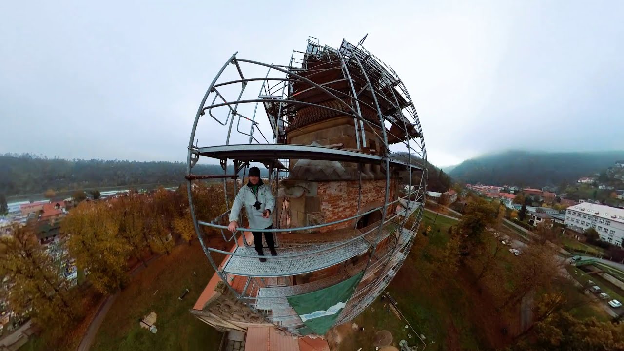 Oprava kostela  Štěchovice - věž - zrcadla a řemeslníci