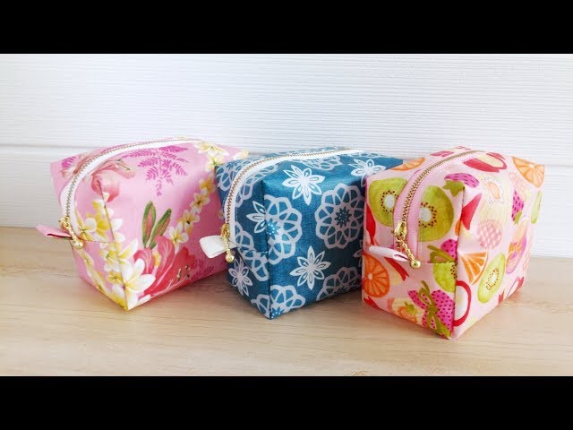 ラミネートBOXポーチの作り方★裏なしで簡単に★Kcoton★easy zippered box pouch  tutorial