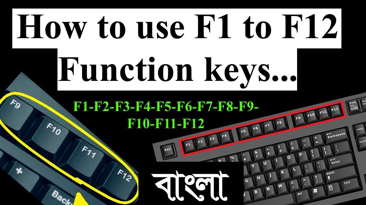 What are the use of Function Keys F1 to F12 on the