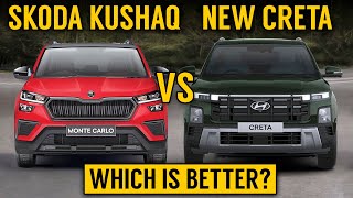 Creta 2024 Vs Skoda Kushaq | Detailed Comparison | New Hyundai Creta Facelift VS Skoda Kushaq 2024