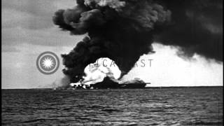 USS Sante Fe alongside the USS Franklin to evacuate wounded and douse fire in the...HD Stock Footage