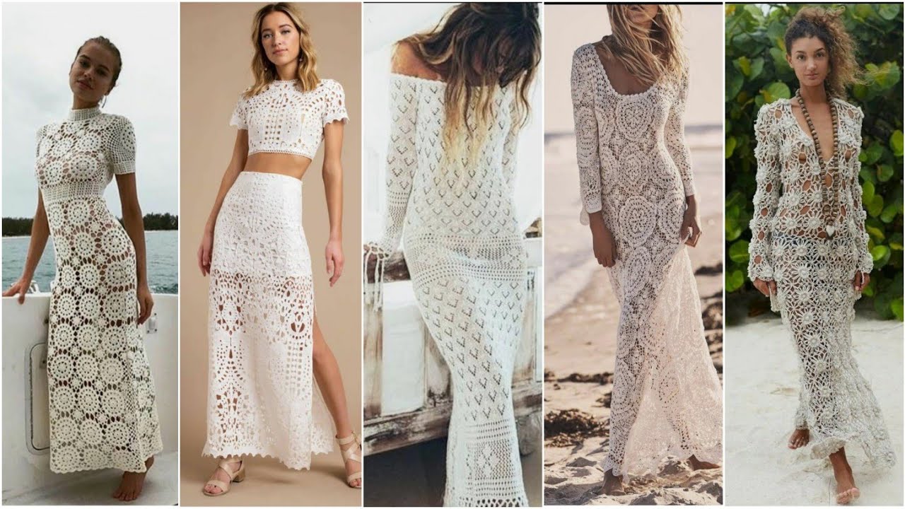 || Unique Crochet Dress Designs in White || Crochet Gowns Part 2 ...