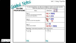 Unit 2 Guided Notes for Solving Proportions