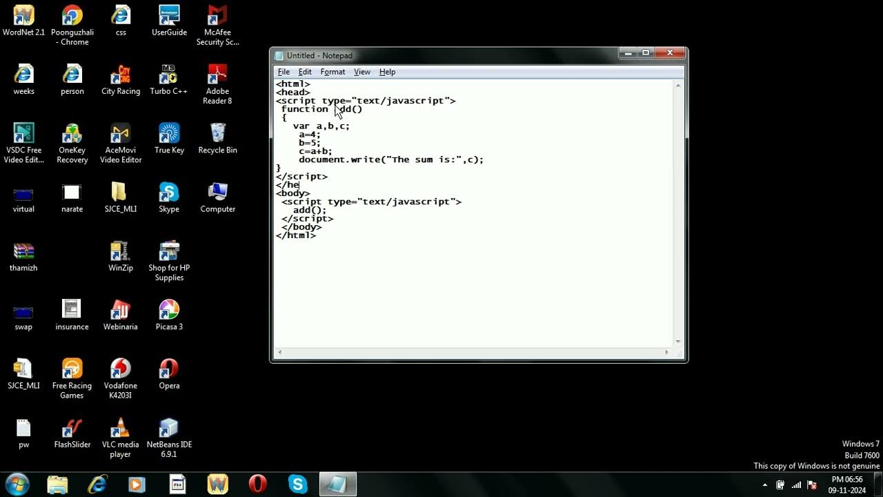 simple html program with embedded javascript - YouTube