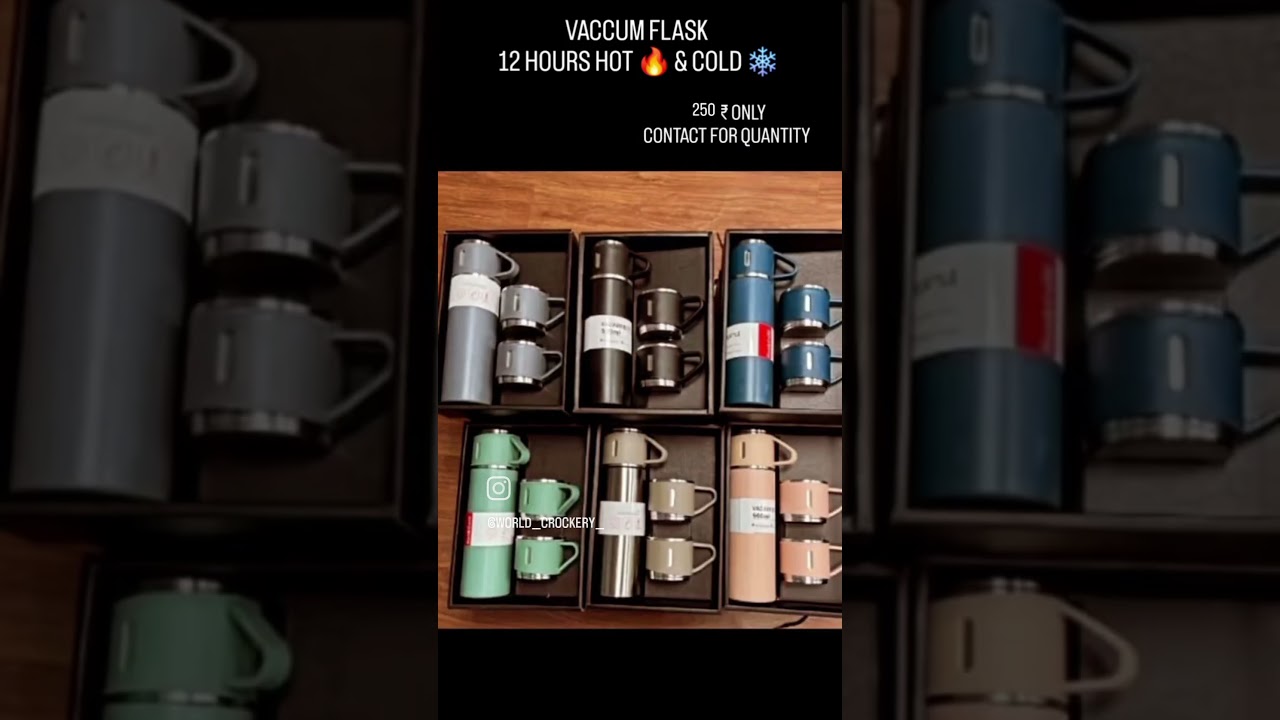 Vacuum Flask Set With 2 Stainless Steel Cups Combo 500ml HOT- Cold   Vacuum Flask Gift Set with Two