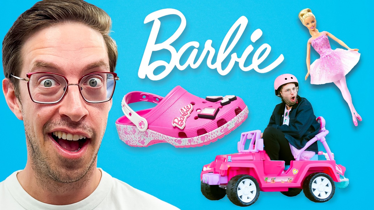 adult men play with Barbies