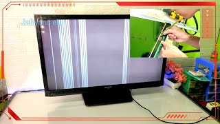 Hampir gak Yakin! Namun setelah di buka kok mudah? Tv led Sharp Bergaris Bar Vertikal