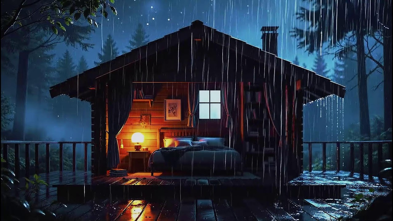 Peaceful Night Rainfall on Metal Roof with Gentle Thunder | Cozy ASMR Sounds for Calm Focus