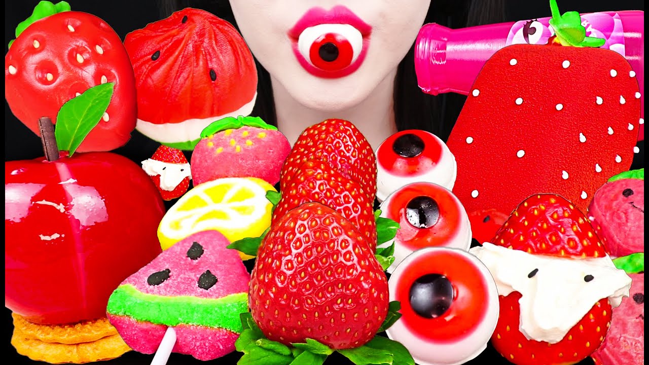 ASMR Marshmallow Pop, Mousse Cake, Strawberry 마쉬멜로우 팝, 오도독 쇼트 케이크 먹방 Mukbang, Eating