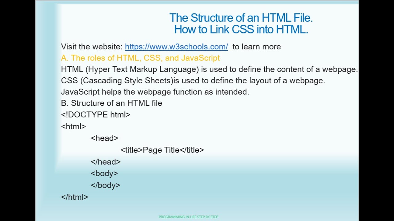 The Structure of an HTML File and how to Link CSS into HTML - YouTube