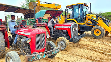 Jcb 3DX Eco Excellence Backhoe Loaded Mud In Massey and Eicher Tractor with Trolley। Jcb Gadi Video