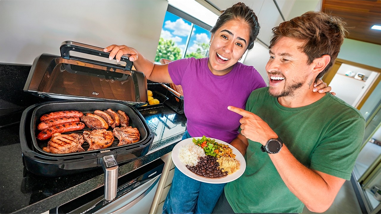 FIZ O MELHOR ALMOÇO NA NOSSA NOVA AIR FRYER
