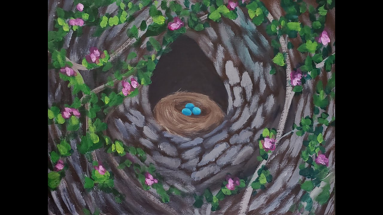 EASY Robin's Eggs In Nest Acrylic Step-By-Step Painting Tutorial