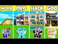 MINECRAFT BATTLE : FAMILY PRIME LUXE MANSION BUILD CHALLENGE - NOOB VS PRO VS HACKER VS GOD