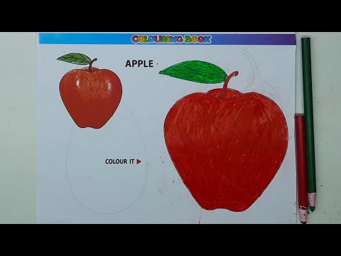 How to paint an Apple  with teaching colors name  A for Apple