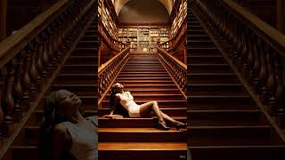 📚 Elegant Woman Relaxing in a Grand Library ✨