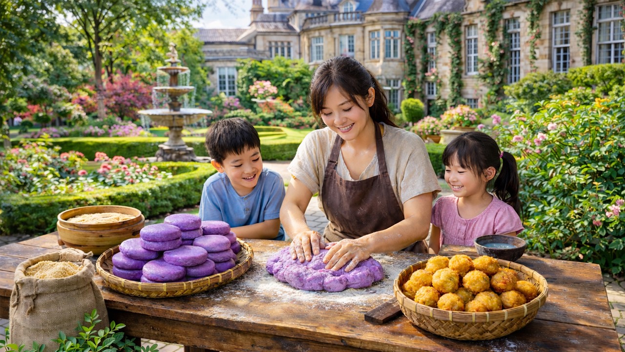 Cómo una chica y su hijo hacen pasteles de taro – Tradicionalmente llevados al mercado para vender