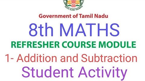TN Class 8th Maths Refresher Course | Ln1 -Addition and Subtraction of Integers | Student Activity